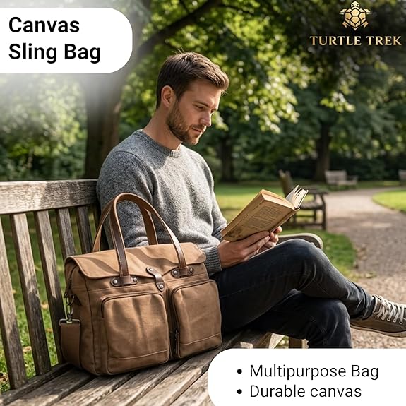 Turtle Trek Canvas Tote Messenger Bag | Premium Laptop & Travel Bag for Men & Women