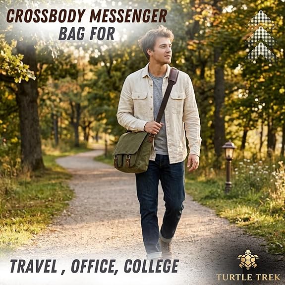 Turtle Trek Canvas Messenger Bag | Vintage Crossbody Shoulder Bag for Men & Women