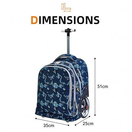TurtleTrek Kids Trolley Backpack with Wheels | Rolling School Bag for Boys & Girls | Waterproof Travel Backpack