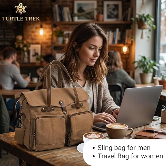 Turtle Trek Canvas Tote Messenger Bag | Premium Laptop & Travel Bag for Men & Women