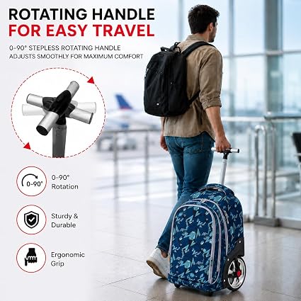 TurtleTrek Kids Trolley Backpack with Wheels | Rolling School Bag for Boys & Girls | Waterproof Travel Backpack