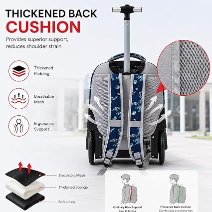 TurtleTrek Kids Trolley Backpack with Wheels | Rolling School Bag for Boys & Girls | Waterproof Travel Backpack