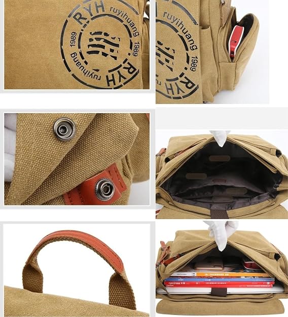 Turtle Trek Vintage Canvas Messenger Bag | Multi-Pocket Laptop & Travel Shoulder Bag